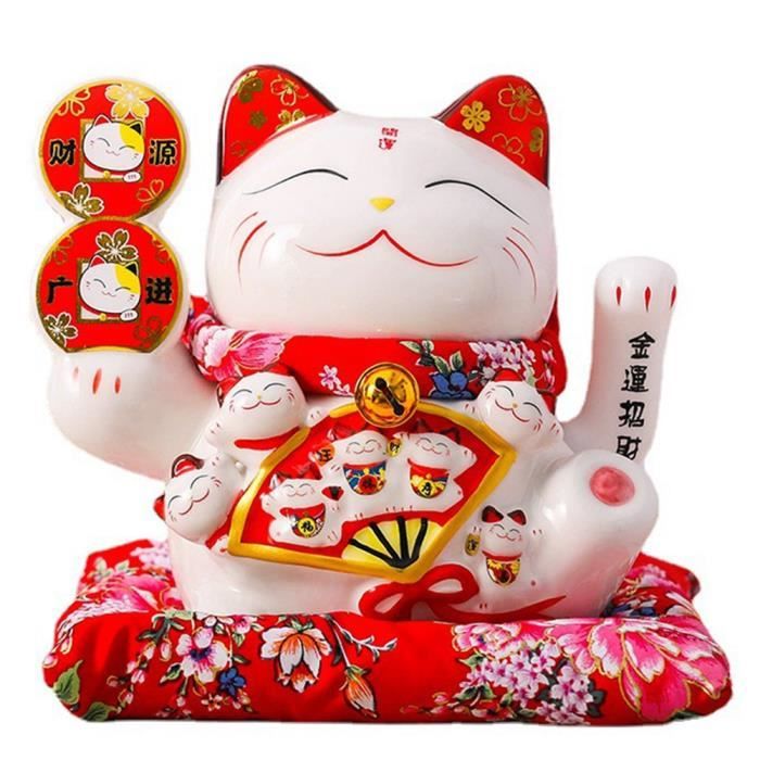 Figurine Chat Maneki Neko En Céramique - Porte-bonheur Japonais, Décoration Feng Shui - 18cm
