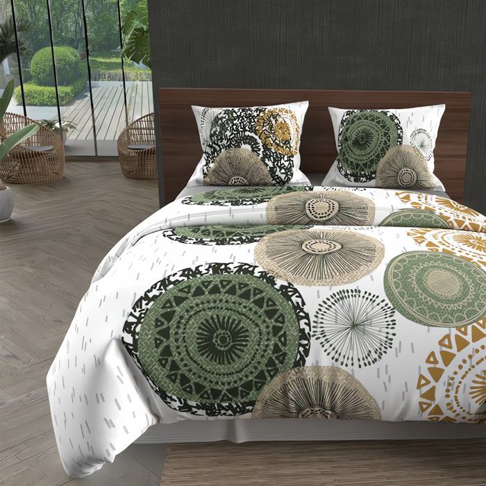 Parure housse de couette en coton 57 fils 260x240 cm MASSAI blanc par Soleil dOcre
