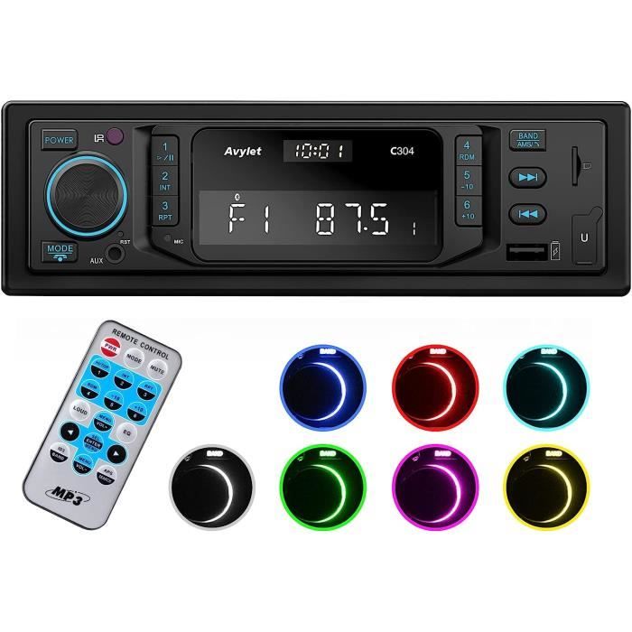 RDS Autoradio Bluetooth 5.0, Avylet 1 DIN Poste Radio Voiture, Bouton Lneux  7 Couleurs, 60W X 4 compatible FM-AM-AUX-USB-SD-iOS-3 - Cdiscount Auto