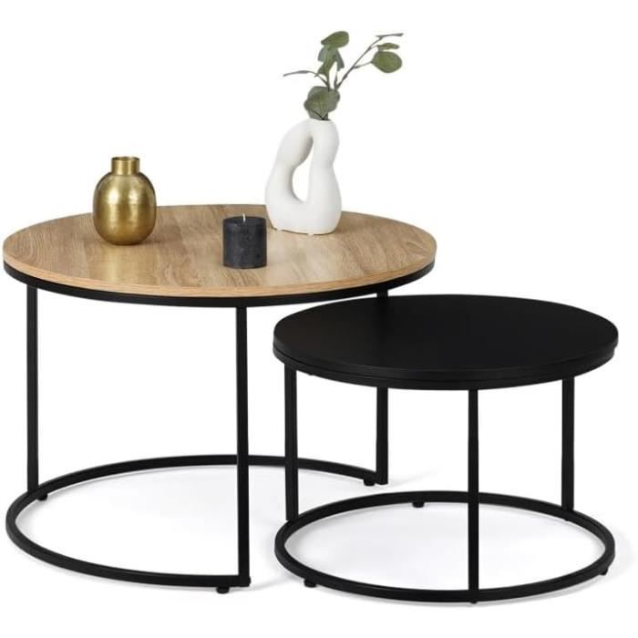 IDMarket - Lot de 2 Tables Basses cylindres gigognes Galia Bois et