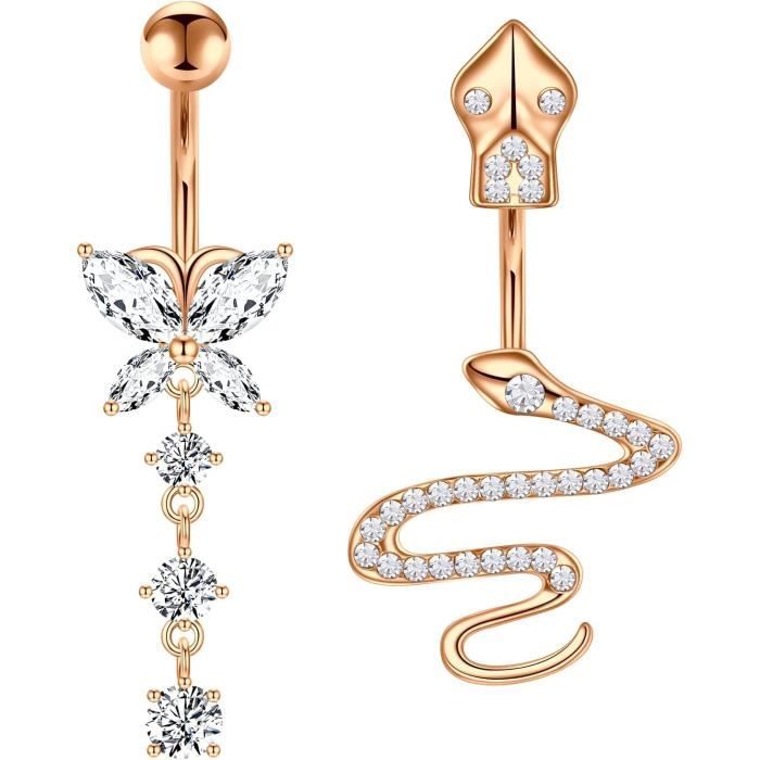 Set De 8 Bijoux Piercing Nombril Acier Chirurgical - 14G 10mm, Barres Et Anneaux Noirs - 2