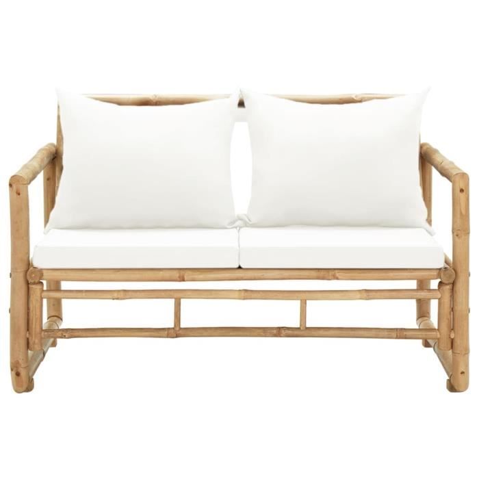 canapé de jardin à 2 places avec coussins -surenhap - vintage - bambou - 115 x 65 x 72 cm