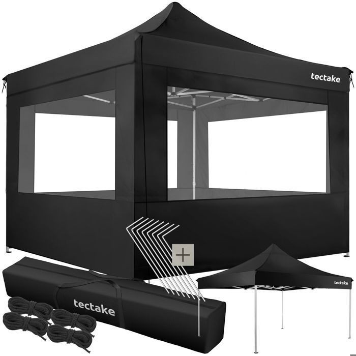 Barnum - TECTAKE - Tonnelle OLIVIA en aluminium pliante et réglable avec 4 protections latérales 3 x 3 m - Noir