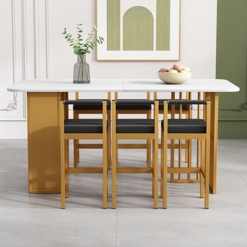6pcs modernes Chaises de salle à manger,chaises de salle à manger familiales,chaise longue avec quatre pieds en métal,noir et doré