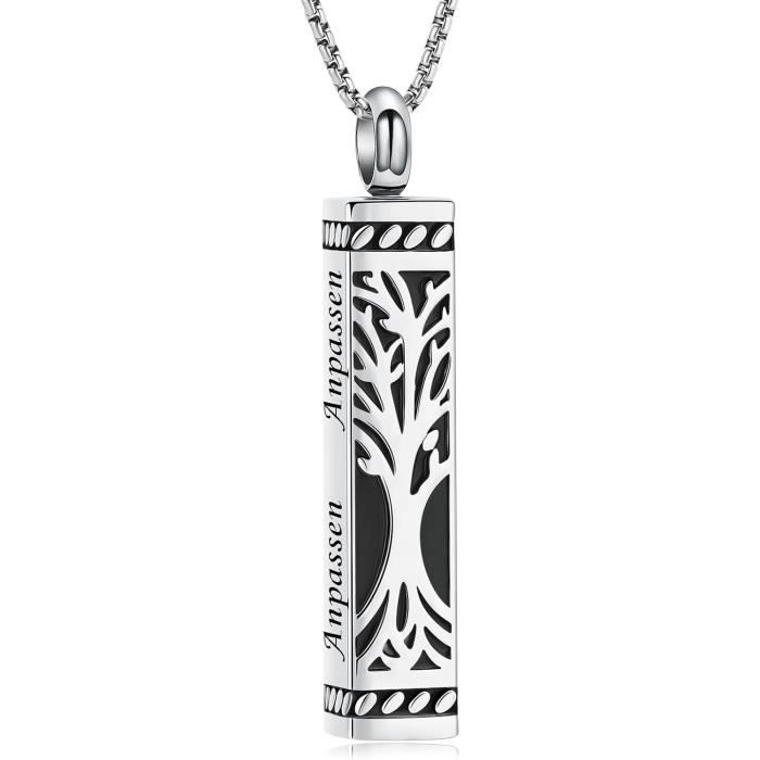 Collier Urne Pour Cendres QGJNSGC - Pendentif Arbre De Vie Cylindrique - Bijou Funéraire