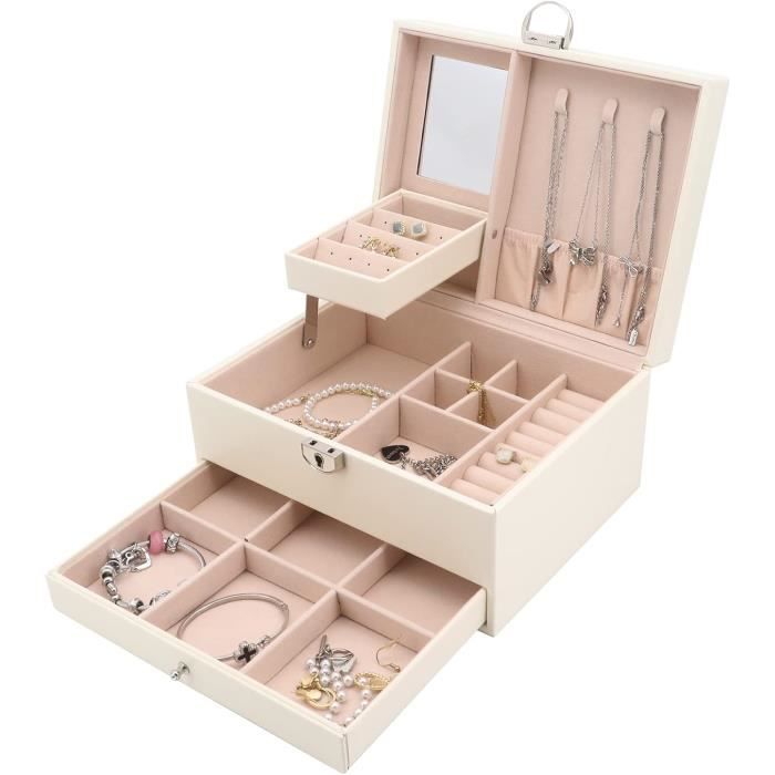 Boîte à bijoux avec tiroirs et porte-bague