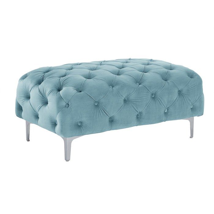 Pouf chesterfield en velours bleu pastel EDWINA
