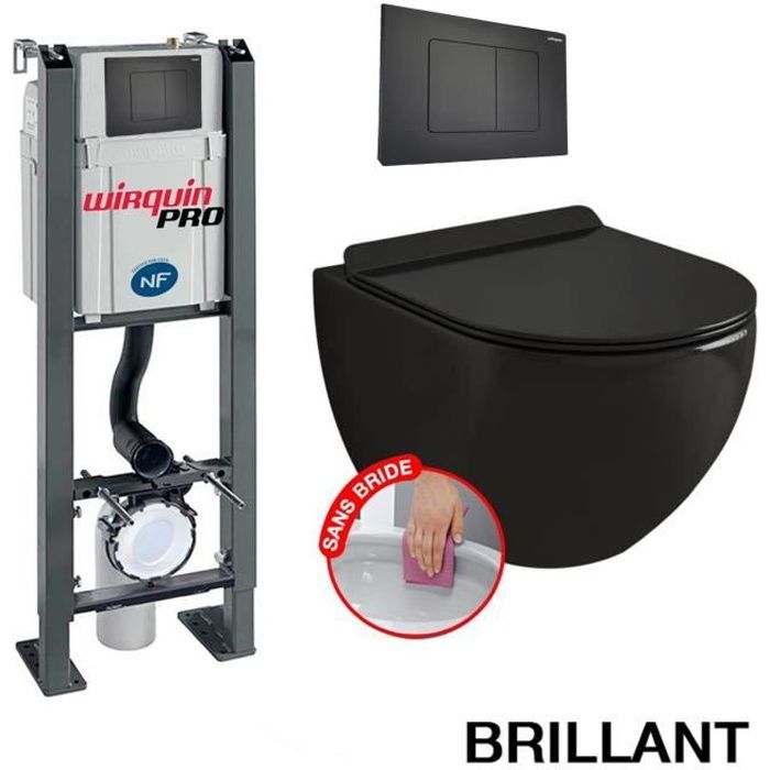 CONFORT - Cuvette WC noir Sans Bride Abattant fin + Frein de Chute