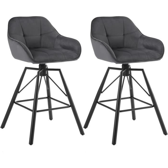 WOLTU Tabouret Bar en Velour Lot de 2 Siège Rembourré Pivotant à 360° Chaise Bar Cadre en Métal Gris Foncé W0ATT0264-2 WOLTU Tabouret Bar en Velour Lot de 2 Siège Rembourré Pivotant à 360° Chaise Bar Cadre en Métal Gris Foncé W0ATT0264-2