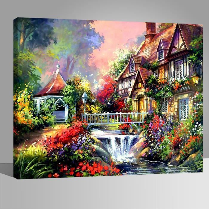 Kit Peinture Par Numéros Adulte 40x50 Cm - Paysage Jardin, Toile HD, Pinceaux Et Pigments Inclus - Activité DIY Déstressante