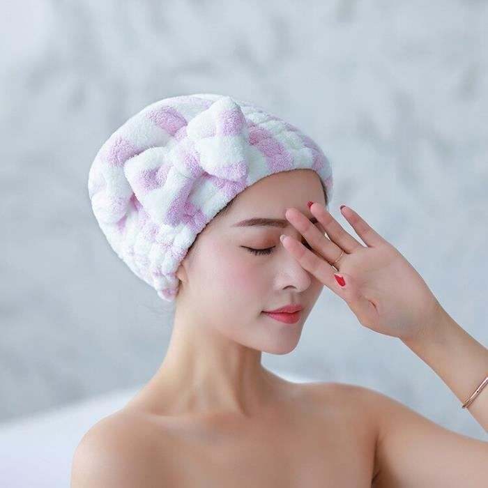 Lot De 3 Bonnets Serviette Cheveux En Microfibre - Bleu, Rose, Violet - Turban Super Absorbant Pour Séchage Rapide (27x25 Cm)