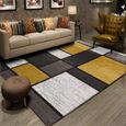 200X300cm Grand tapis de salon et de chambre à coucher Motif géométrique tendance Jaune moutarde Gris Blanc Patchwork-1