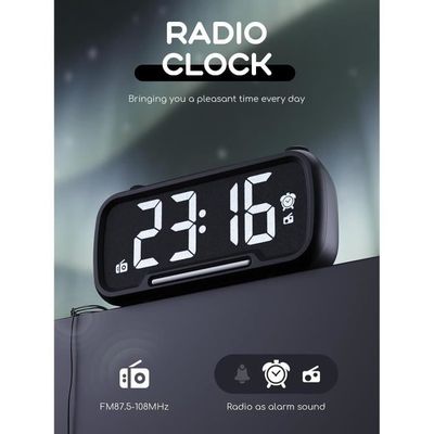 Topyond Réveil avec haut-parleur Bluetooth, horloge numérique avec haut-parleur Bluetooth, petit réveil, réveil Bluetooth, radio-réveil, miroir, affichage numérique pour chambre à (Black