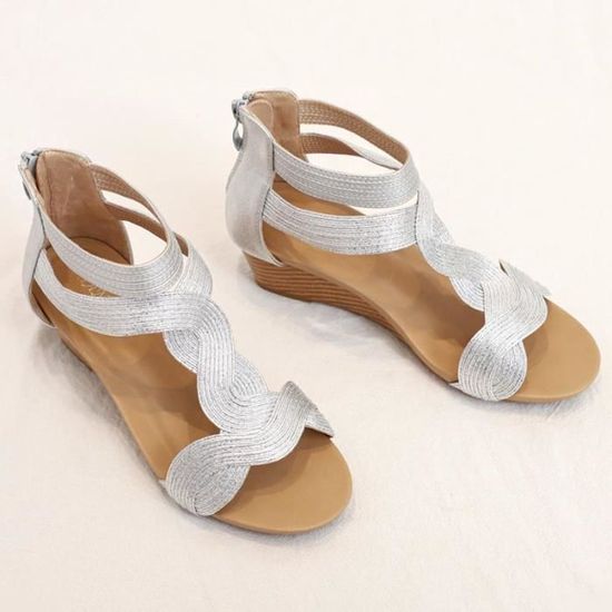 Sandales Compensées Taryn Rose Sinai - Taille 9 US, Quartz Gris Métallisé, Liège, Occasion