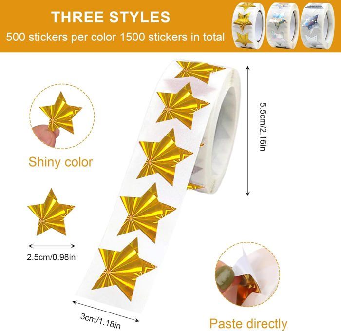 AOZUO Lot de 500 autocollants étoiles - 2,5 cm - Paillettes - Récompense - Autocollants pour enfants, bricolage, scrapbooking, décoration, bricolage, école, étudiants