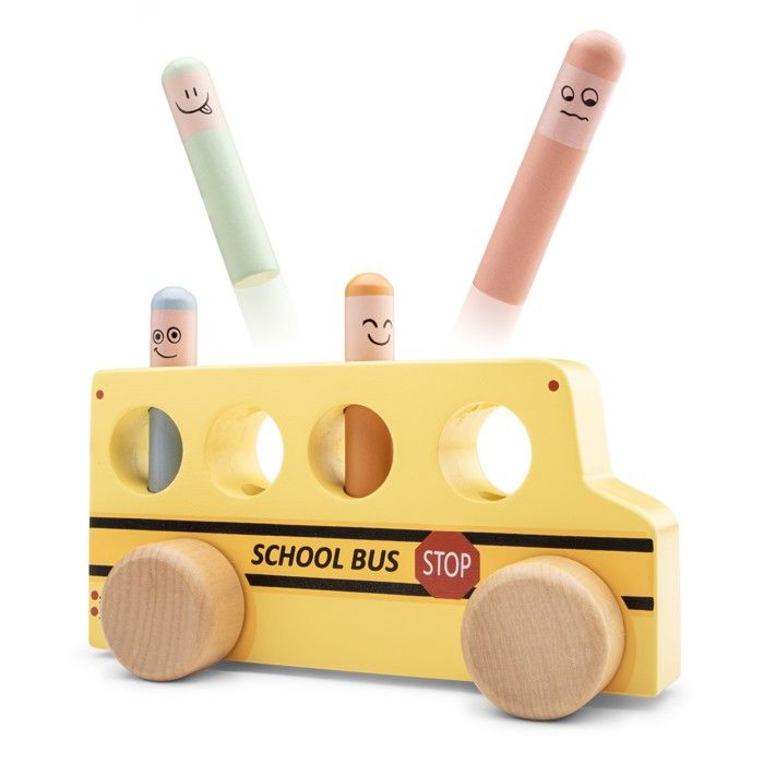 Grand Autobus En Bois Vintage 63 Cm - Jouet Ancien Majolu Clairbois Babyjou