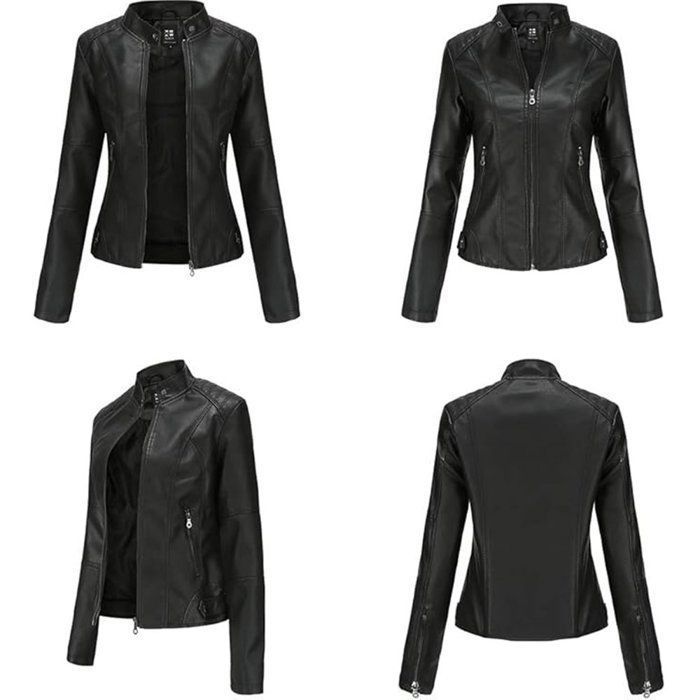 Veste Courte En Cuir PU Femme – Style Moto Biker, Capuche Amovible, Bleu Électrique 2024