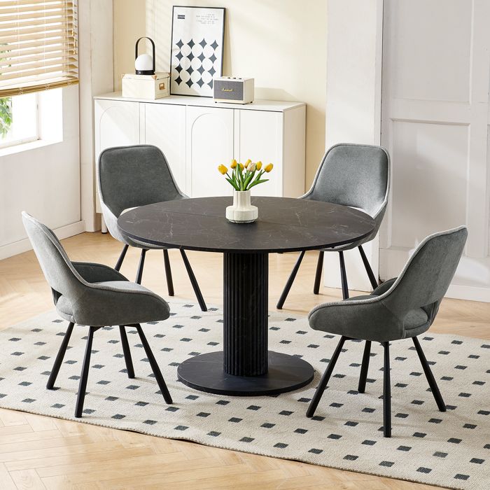 Lot De 4 Chaises Pivotantes Velours Avec Accoudoirs - Rotation 180°, Gris - Pour Salle à Manger, Salon