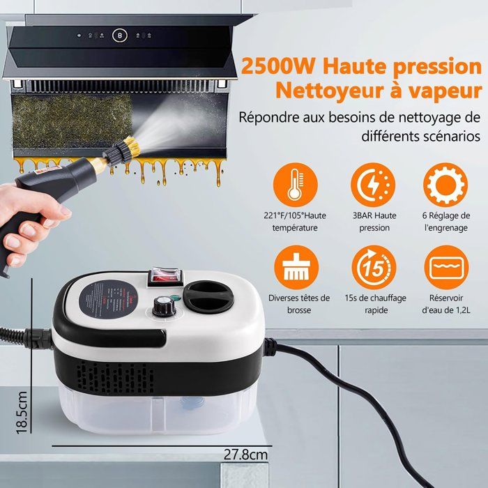Nettoyeur Vapeur 2500W Hombasing – Professionnel Avec 3 Têtes – Réservoir Grande Capacité