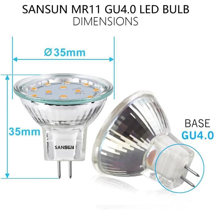 4 Ampoules LED MR11 GU4.0, 2W (équivalent ampoules halogènes 20 W), G4