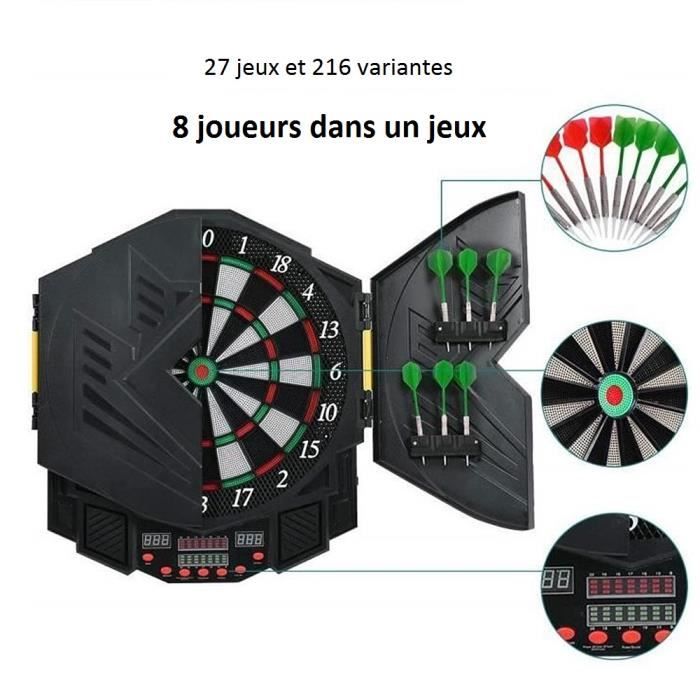 Cible De Fléchettes électronique – 27 Jeux, 243 Variantes – Jusqu'à 16 Joueurs – Avec 12 Fléchettes Et 88 Pointes – Annonce Vocale