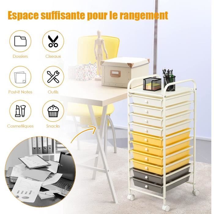 Chariot De Rangement GOPLUS 12 Tiroirs - Noir, 64x38x75cm, Roulettes, Pour Bureau Ou Maison