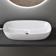 Sogood® Lavabo Vasque à Poser Blanc Lave Mains Ovale en Céramique Revêtement NANO Easy Clean Brüssel104 70x37x13,5 cm-2