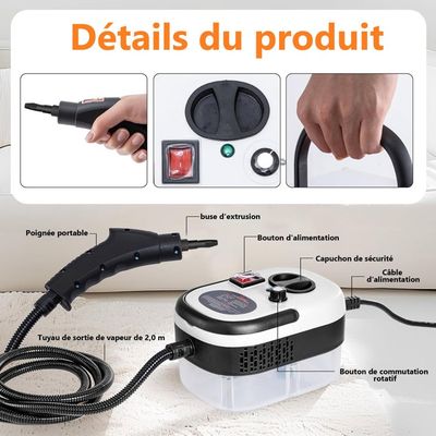 Nettoyeur Vapeur Portable 2500W - 1,6L - 19 Accessoires - Température 105°C - Pour Sols, Vitres, Voiture, Cuisine