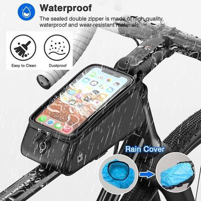 Sacoche Guidon Vélo Étanche Avec Support Décrochage Rapide - Pochette Téléphone Tactile Jusqu'à 6.8'' - Anti-Choc