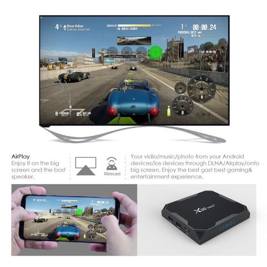 Box TV Android X96 Max Plus 4Go/32Go - Support 4K/3D, WiFi 2.4G/5G, Amlogic S905X3 Quad Core