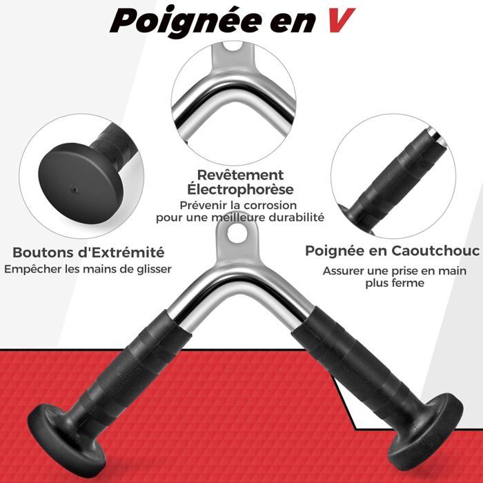 Lot De 6 Accessoires Pour Machine à Câble – Fixation De Machine à Câble Lat, Poignée Double En D, Barre En Forme De V, Corde à Triceps, Barre Droite
