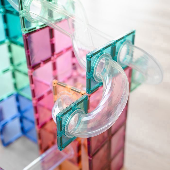 Connetix Lot De 48 Carreaux Magnétiques – Château Pailleté – Pastel Et Couleurs Vives – Formes Carrées Et Triangles – Livre D'inspiration Inclus