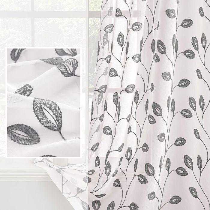 Rideau Voilage brodé feuillage - prêt à poser. - Blanc - Maison - 29.99 Rideau Voilage brodé feuillage - prêt à poser. - Blanc - Maison - 29.99