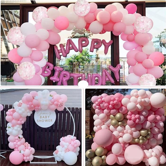 Kit Arche De 57 Ballons Baby Pink Rose Poudre Blanc Et Or