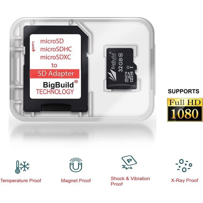 BigBuild Technology 32 Go Ultra Rapide Class 10 80Mo/s MicroSD Carte  mémoire pour VTech Kidizoom caméra, Adaptateur SD Inclus - Cdiscount  Appareil Photo
