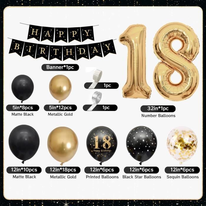 30 Accessoires Photobooth Pour 18 Ans – Thème Noir Et Or – Chapeaux, Lunettes, Masques – Décoration Fête Anniversaire