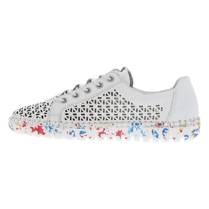 Sneakers femme Rieker Cuir blanc Lacets lastiqu s et zip