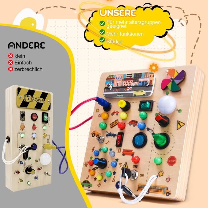 Busy Board Montessori En Bois - 19 Activités Avec LED - Jouet éducatif 2-4 Ans - Voyage