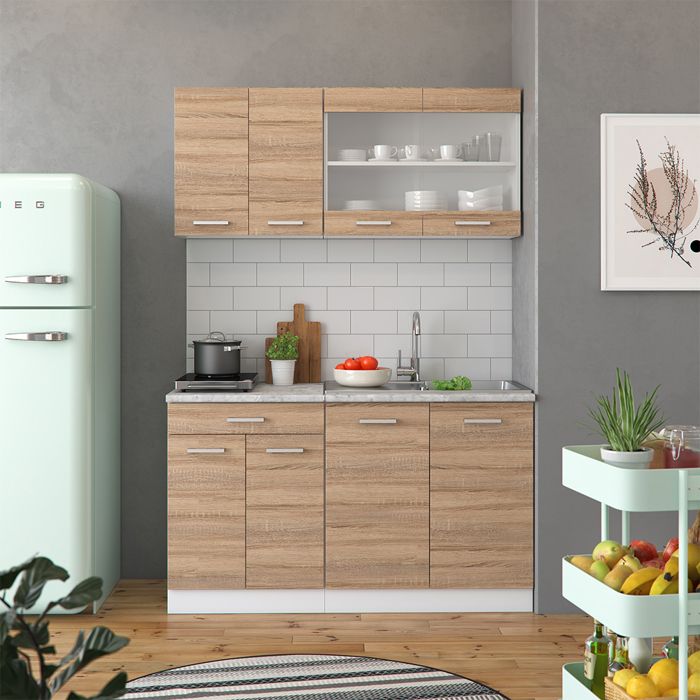 Kitchenette R-Line Vicco Blanc Sonoma - Cuisine Intégrée Moderne, Panneaux MDF