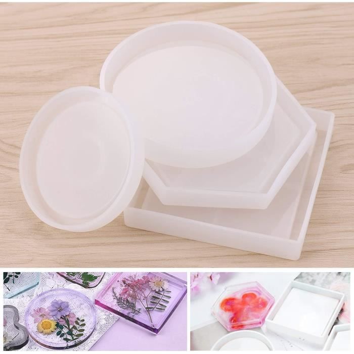 FindTop Lot 10 Moules Silicone Sous-Verres - 5 Ronds + 5 Carrés Réutilisables Résine Époxy, Béton, Argile, Anti-Adhésif Bricolage