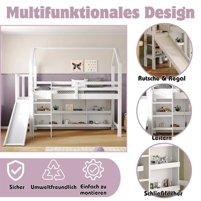 Lit mezzanine, 90*200cm, étagères, échelle de rangement, espace sous le lit pour couverture, garde-corps, sans matelas, blanc | Leroy Merlin Lit mezzanine, 90*200cm, étagères, échelle de rangement, espace sous le lit pour couverture, garde-corps, sans matelas, blanc | Leroy Merlin