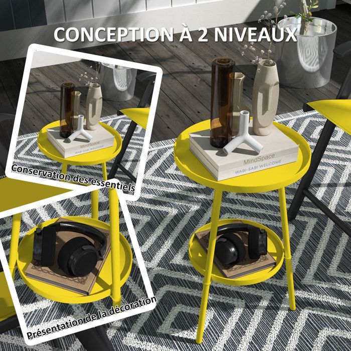 Outsunny Petite Table D'Appoint Ronde Jardin - Motif Fleur Et Feuilles Découpé - Acier Vert Pour Terrasse, Balcon, Salon Extérieur