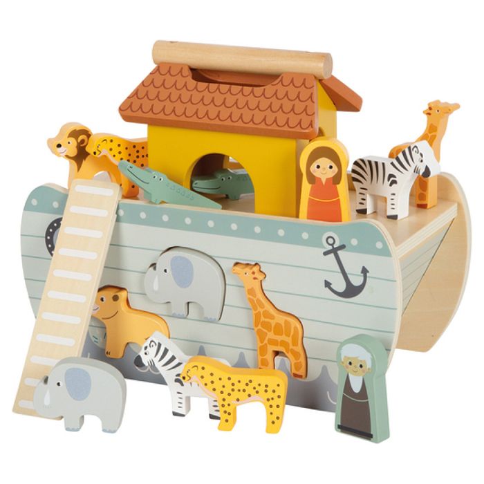 Arche De Noé En Bois HERSITY – 26 Pièces, Animaux, échelle – Jouet Montessori 1-3 Ans – Cadeau Baptême