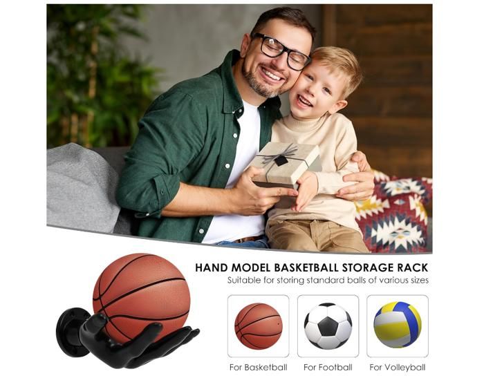 Support Mural Pour Ballon – Forme Main, 15x21,5 Cm, PVC, 4 Vis, Pour Basket, Foot, Rugby, Volley