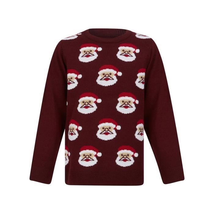 MERRY CHRISTMAS Pull de Noël Père Noël - Enfant - Rouge Bordeaux