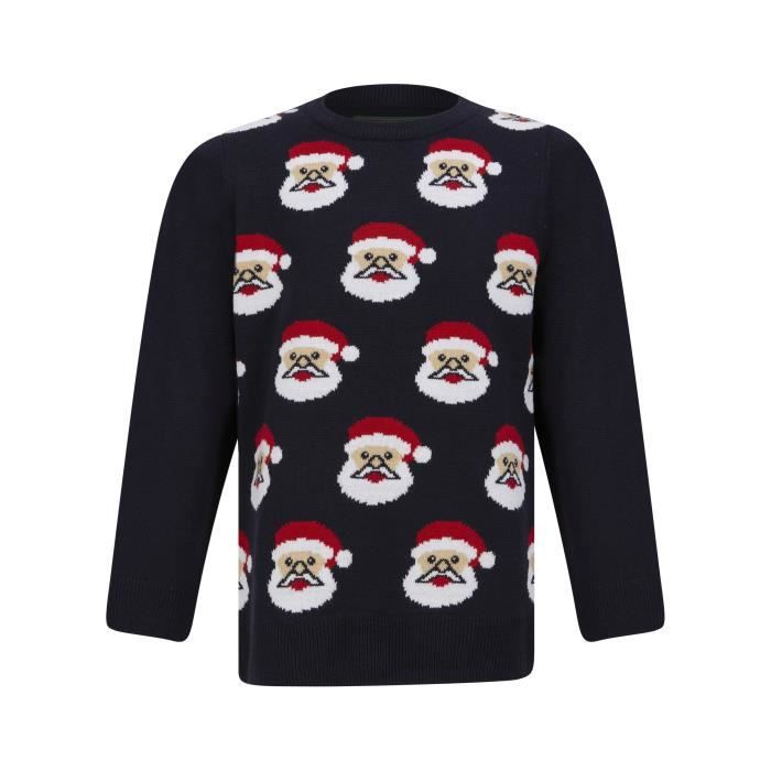 MERRY CHRISTMAS Pull de Noël Père Noël Bleu Marine Enfant