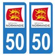 Lot 2 Autocollants Stickers plaque immatriculation voiture auto département 50 Manche Logo Région Normandie-0