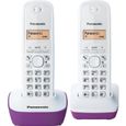 Téléphone sans fil Panasonic KX-TG1612FRF Duo - Répertoire 50 noms - Portée 300m - Blanc Pourpre-0