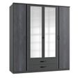 Armoire placard, meuble de rangement coloris Graphite, rechampis noir -  Longueur 179 x Hauteur 199 x Profondeur 58 cm-0