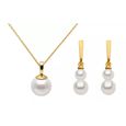 Parures ensemble bijoux Argent doré a l’or fin et perles blanches Swarovski collier et boucles d'oreilles assorties-0
